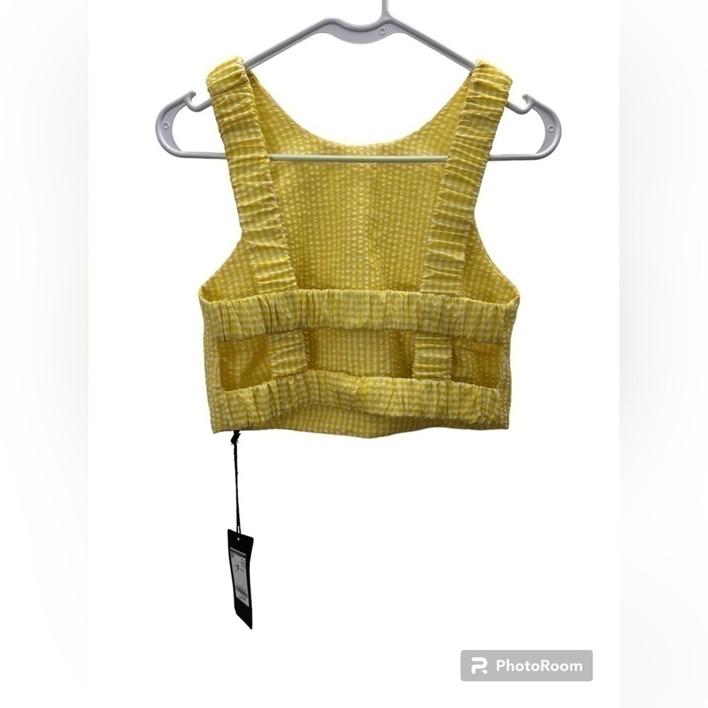 NWT Renuar Yellow & White Picnic Cropped Tank Open Back - Picture 2 of 7